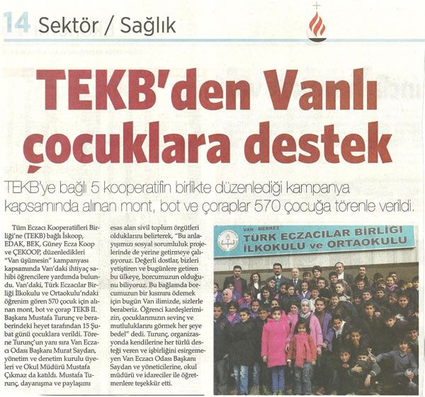 TEKB GEK Vanlı &Ccedil;ocuklara Destek