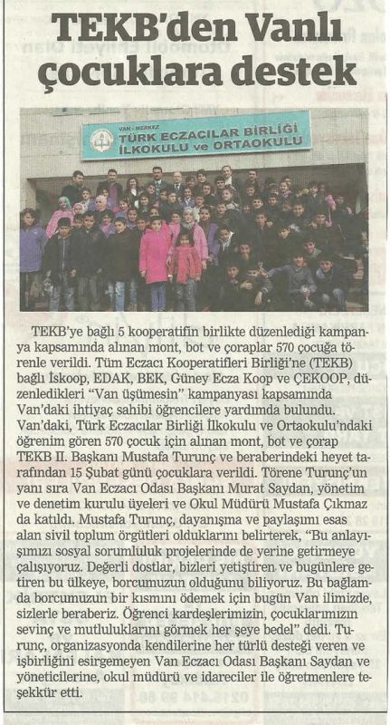 TEKB GEK Vanlı &Ccedil;ocuklara Destek